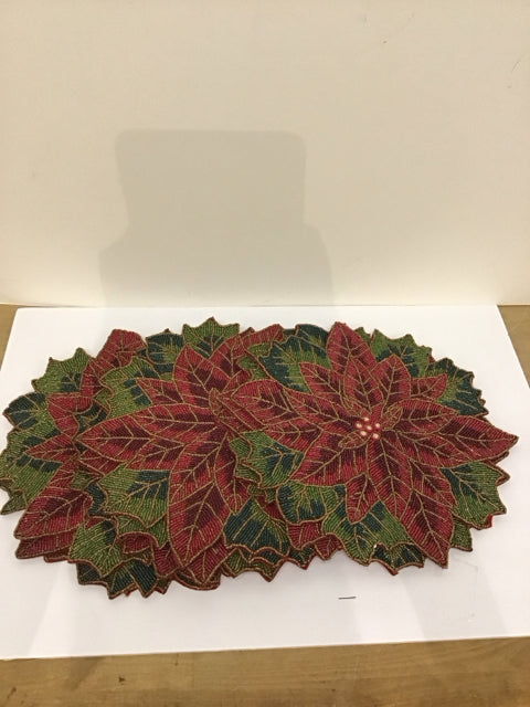 Set/10 Fully Beaded Poinsettia Placemats