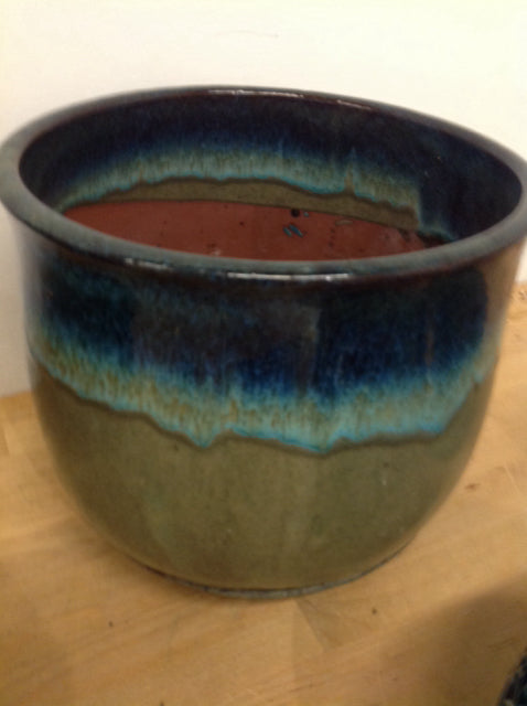 Planter- 10" Green & Blue Drip Pottery