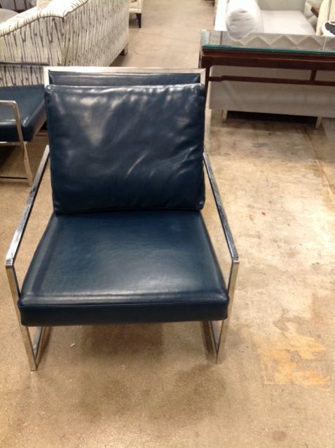 Blue Leather & Chrome Club Chair
