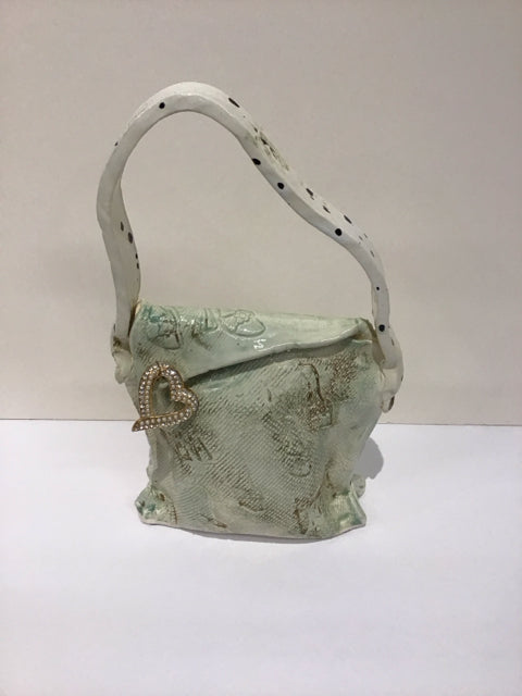 White Painted Clay Purse w/Brooch