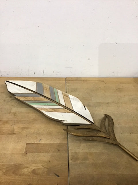 29" Painted Wood & Metal Feather Wall Decor