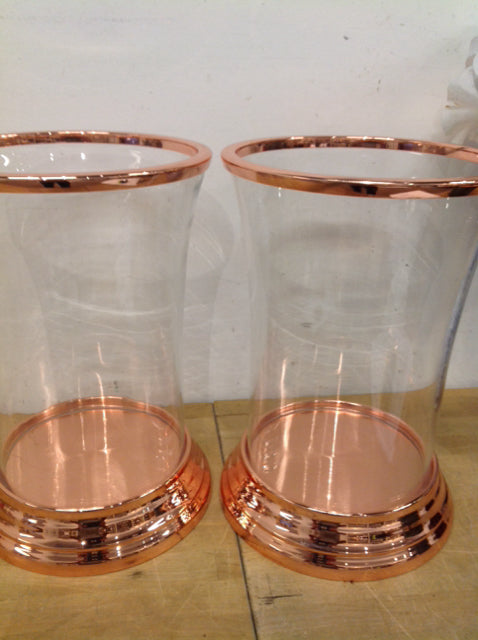 15" Pair Of Frontgate Copper & Glass Hurricanes