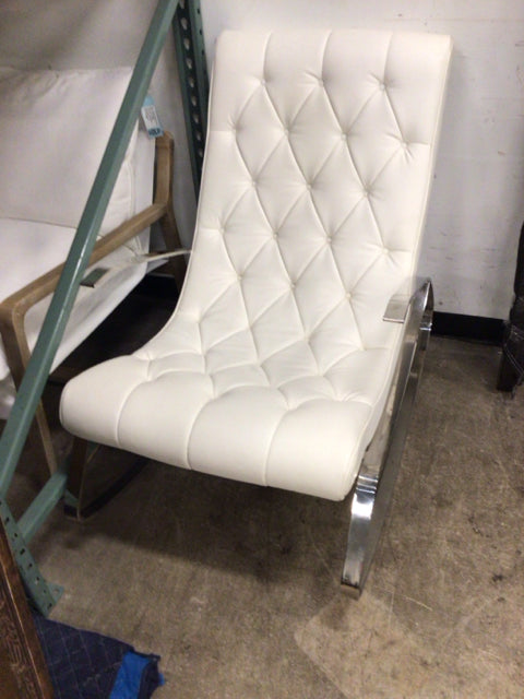 White Button Tufted Chrome Rocking Chair