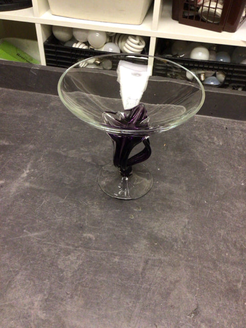 7 7/8" Purple Art Glass Footed Bowl