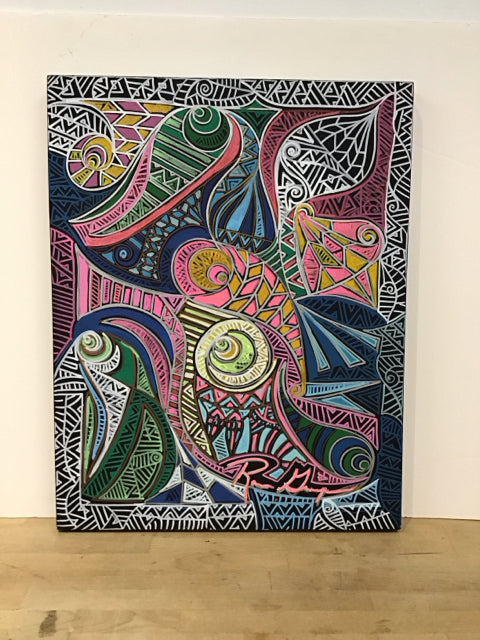 22x28 Signed Flourescent Filigree Ronnie Greenspan