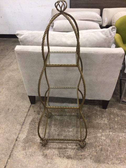 Gold Metal Shelving Unit With Glass Shelfs