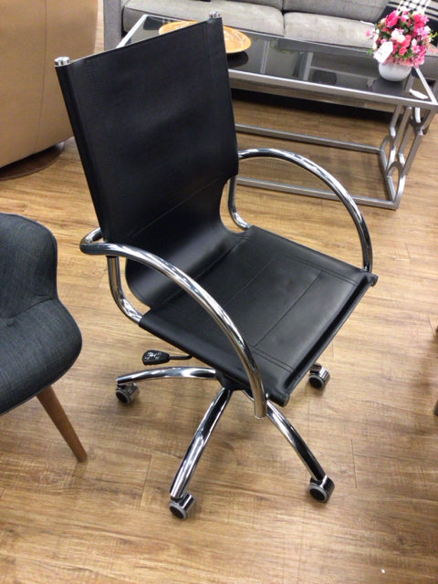 Italian Black Leather & Chrome Desk Chair