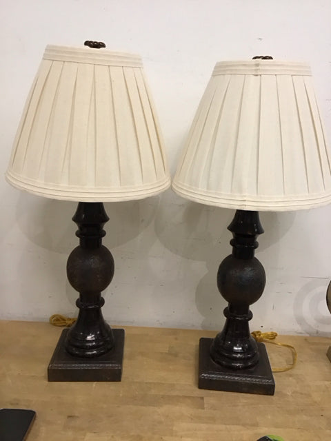 Pair Of 29" Ronita Smith Brown Resin Candle Stand Table Lamps