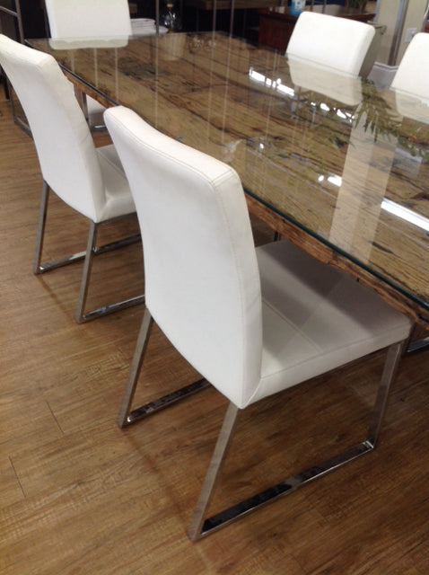 Set Of 7 White & Chrome Dining Chairs