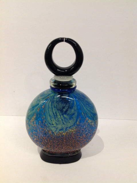 11" Art Deco Blue/Bronze Crystal Urn w/Finial
