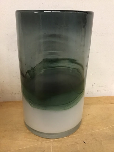 9" Green/Opaque White Vase