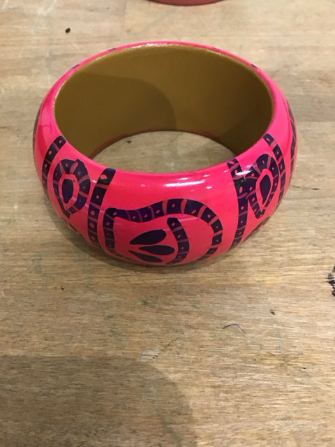 Fuschia Blue Symbol Wooden Bracelet