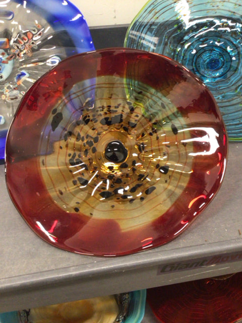 Wall Mounted Red Border Art Glass Bowl