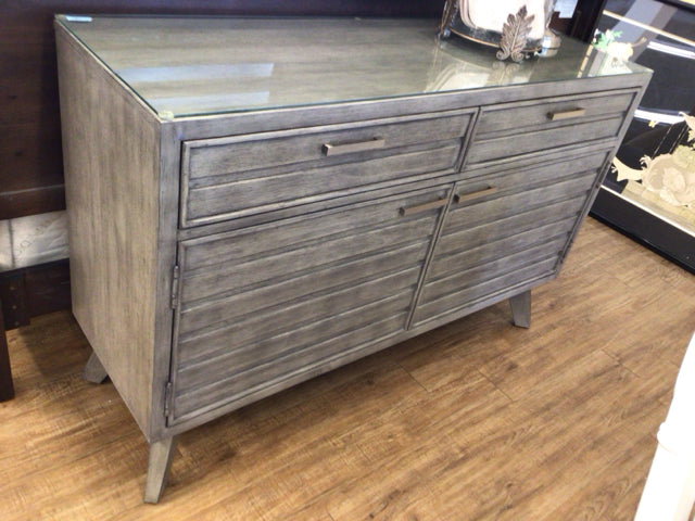 18" X 56" Legacy Classic Glass Top Grey Two Drawer/Two Door Buffet