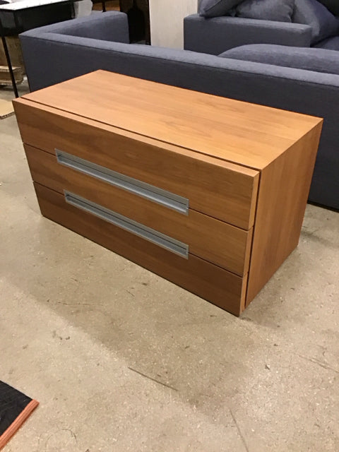 Mid Century Faux Wood 3-Drawer Dresser AS-IS Chips Bottom Corners