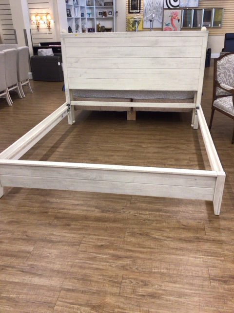 Cream Coastal Wood King Bed