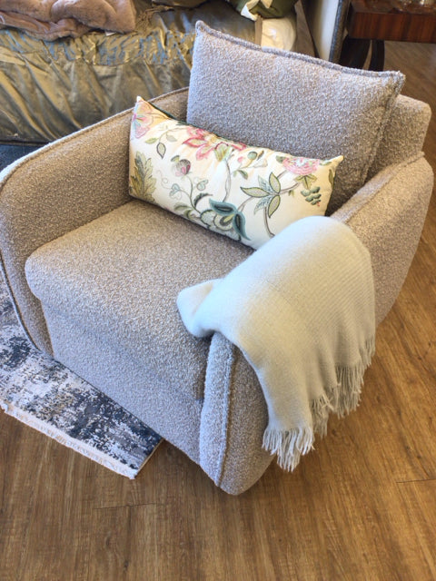 Grey Nubby Upholstered Swivel Chair
