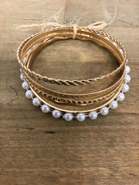 Goldtone & Faux Pearl Bracelet Set Of 5