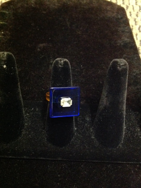 Yellow/Blue Acrylic Ring w/Rhinestone