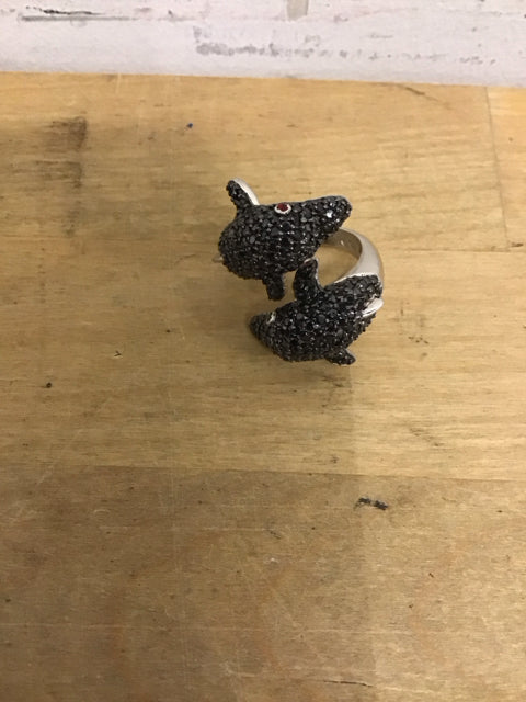 925 Sterling Black Rhinestone Dolphin Ring