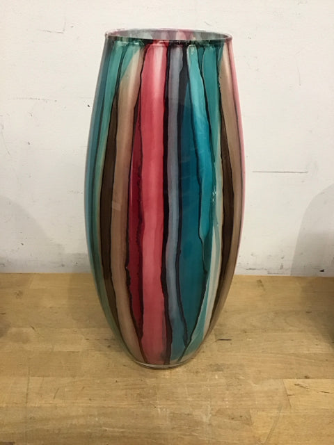 15" Multicolor Striped Glass Vase