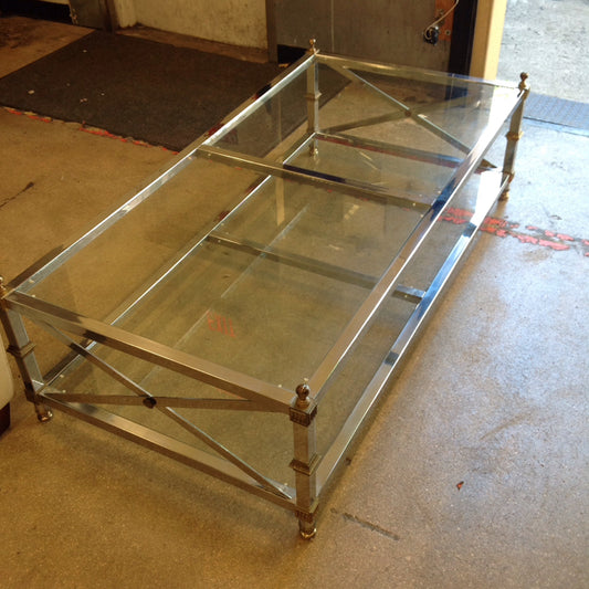 30x60 Double Level Glass Chrome Coffee Table