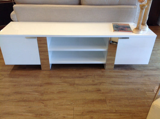 Media Console- White Lacquer & Chrome