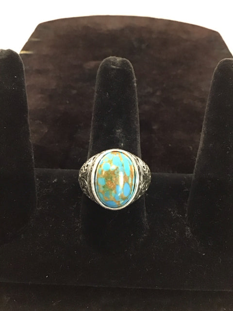 Men's Silver Ring w/Oval Turquoise Cabachon