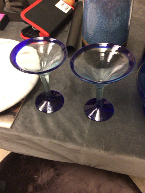 Pair Of Blue Rim Martini Glasses