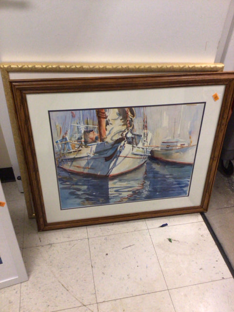 29 1/2" X 35" Light Wood Framed Sail Boat Print
