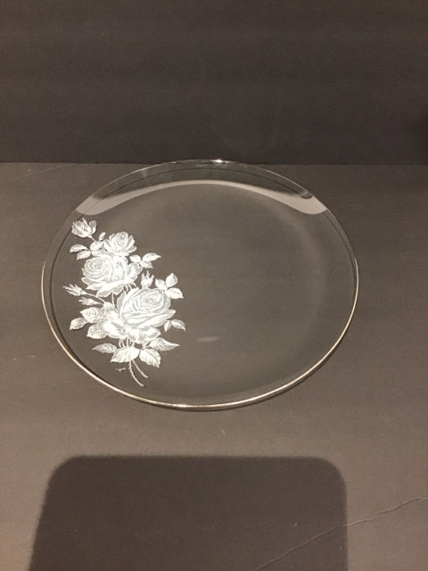 12" Glass Plate w/Etched Flowers