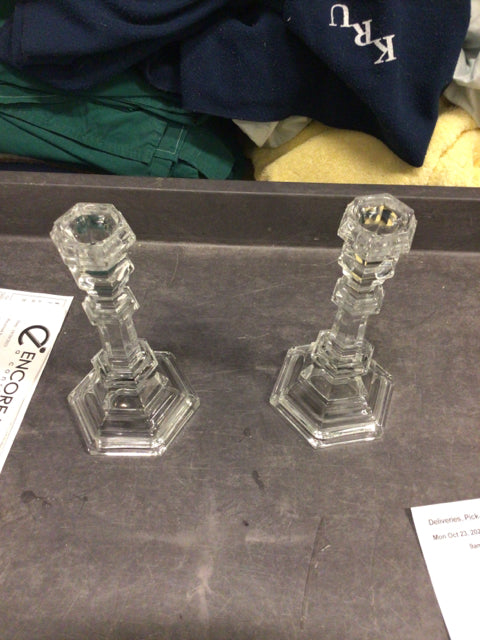 Pair Of 8" Cut Glass Candle Holders