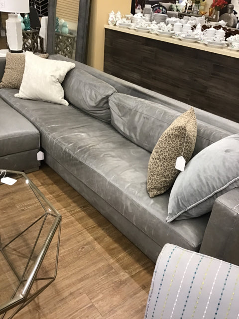 RH 120" Grey Leather Sofa (As-Is)