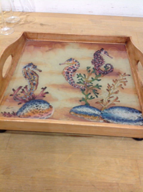 Tray- 12" Robert Weiss Painted Seahorse