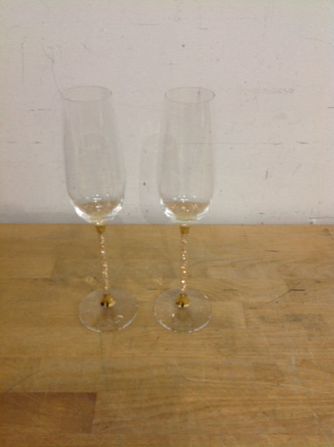 Set Of 2 Swarovski Crystqalline Champagne Flutes