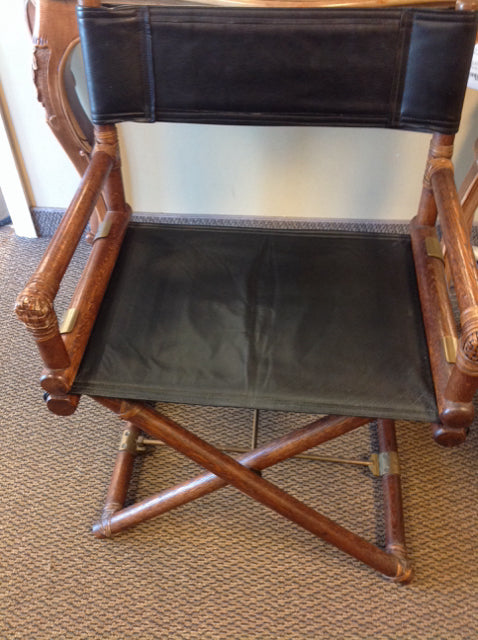 Wood & Black Leather Mcquire Directors Chair