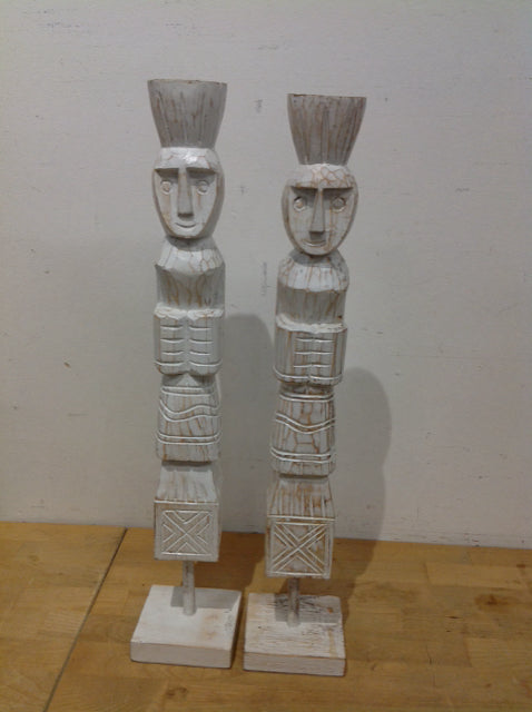 21" Pair Of White Wood Sculptures