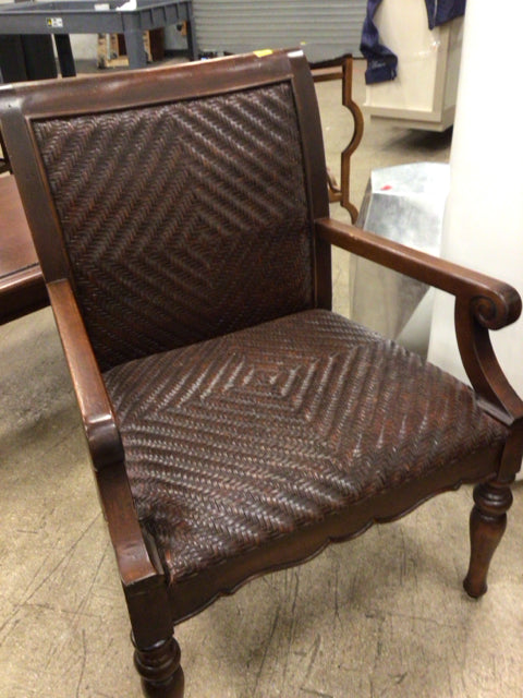 Woven Leather/Wood Arm Chair