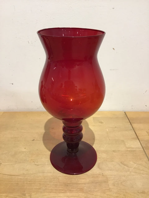 12" Red Glass Footed Hurricane
