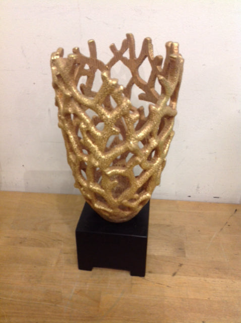 Vase- 13" Gold Coral On Stand