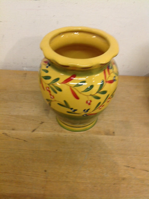 Vase- 7" Yellow Ceramic Floral