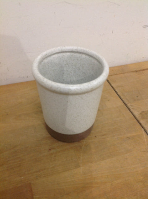 6" White & Taupe Ceramic Planter