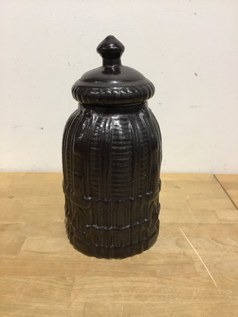 12" Dark Brown Ceramic Jar w/ Lid