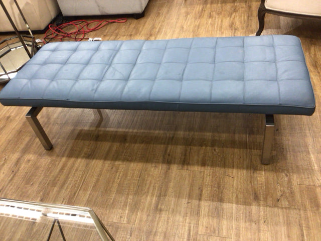As-Is American Leather Blue Leather Bench