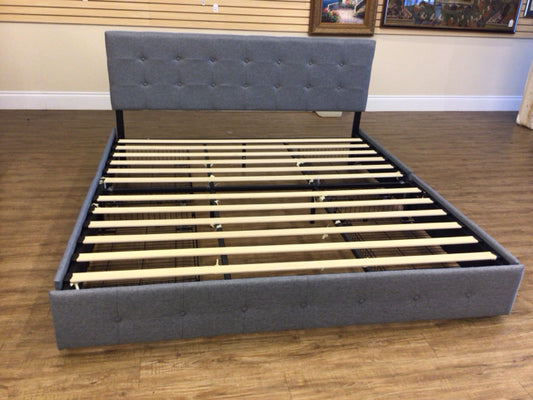 Grey Fabric Platform Storage King Bed