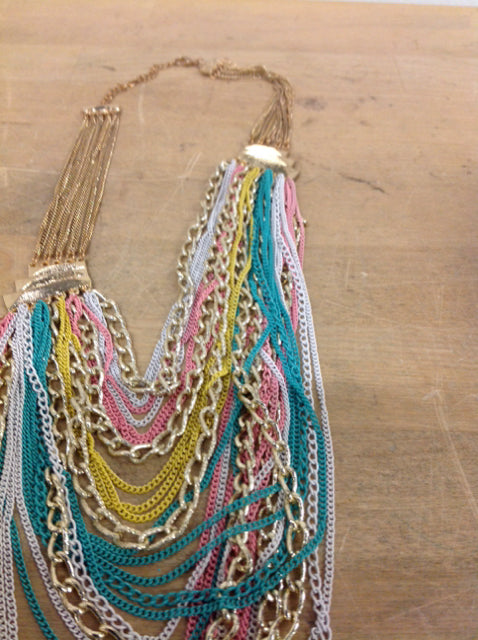 Necklace- Gold Pastel Multi Chains