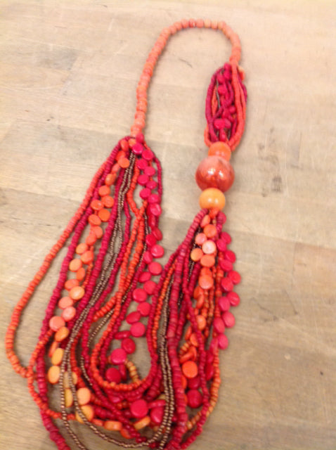 Necklace- Orange Multi Beaded