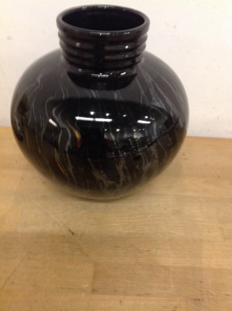 Vase- 10" Black Ceramic Drip