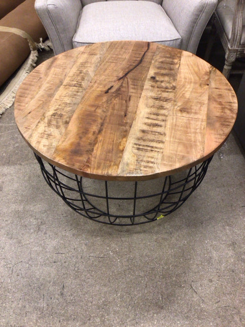Round Wood Top Cage Base Coffee Table