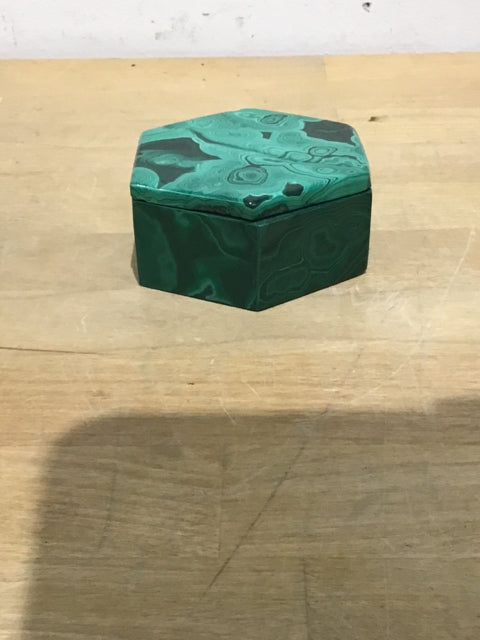 3" Hand Carved Malachite Hexagon Box